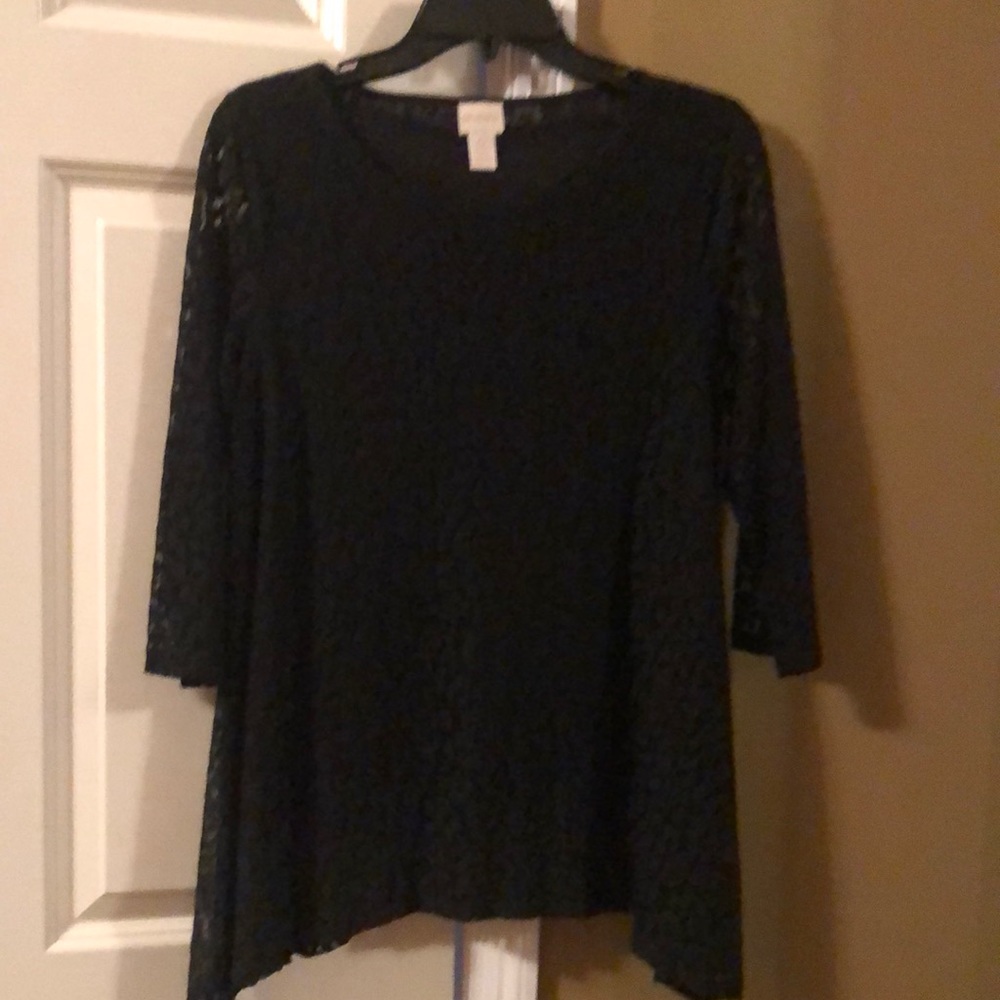 Black stretch asymmetrical top with animal print overlay
